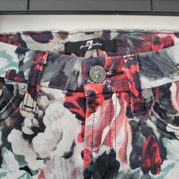7 For All Mankind Red Pink Floral Skinny Jeans - Picture 5 of 12